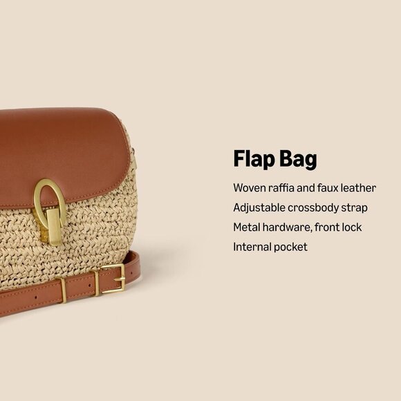 Elegant Women's Raffia Crossbody Flap Bag with Adjustable Strap and Metal Lock - Picture 2 of 4